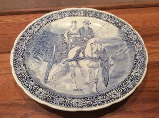 Vintage Boch Blue Delft 15 1/4” Charger Plate Wall Hanging Couple Horse Buggy
