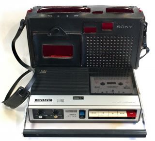 Vintage Sony Portable Cassette Recorder Player Tc - 120 W/ Cord Carry Case