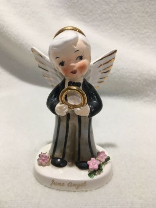 Vintage Napco Boy June Birthday Angel Wedding Groom Proposal Figurine 1950 