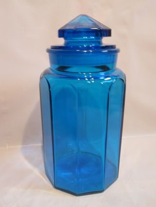 Vintage Colonial Cobalt Blue Glass Apothecary L.  E.  Smith Canister Jar 10 Panel