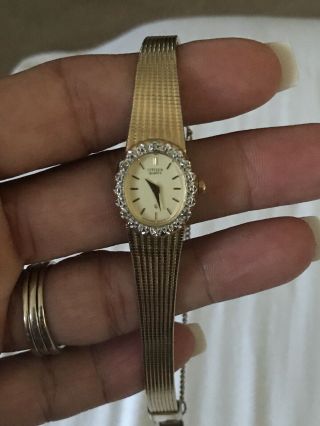 Vintage Citizen Quartz Gold Diamond Face Wrist Watch For Women 