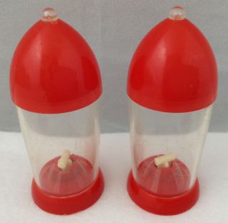 Vtg Atomic Red Ball Point Salt Pepper Shakers Mid Century Rocket Shape Kasin La