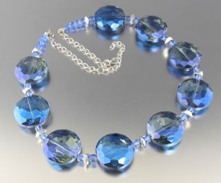 Vintage 80’s Chunky Blue Crystal Glass Bead Necklace
