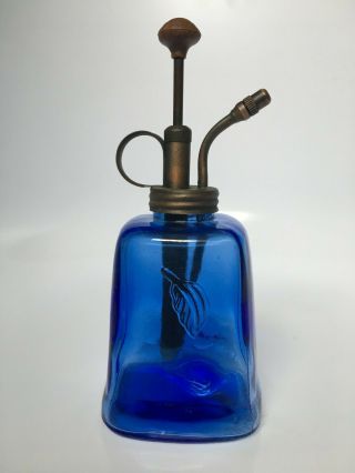 Blue Glass Plant Mister Vintage Glass Water Spray Bottle With Brass Top Pump