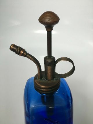 Blue Glass Plant Mister Vintage Glass Water Spray Bottle With Brass Top Pump 3