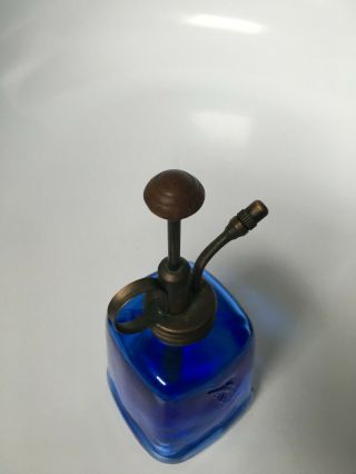Blue Glass Plant Mister Vintage Glass Water Spray Bottle With Brass Top Pump 4