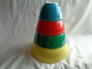 PYREX VINTAGE PRIMARY COLOR MIXING BOWL SET GREAT 2