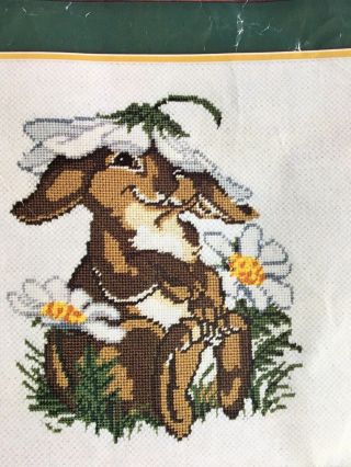 Springtime Bunny With Daisies Vintage Needlepoint Kit Unworked 12x12 Dimensions