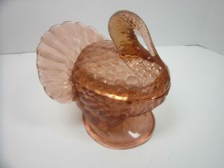 Turkey Candy Dish Container Amber Pink Autumn Thanksgiving 7 " Vintage