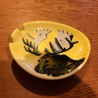 Vintage Matthew Adams Signed Ceramic Ashtray With A Moose,  149
