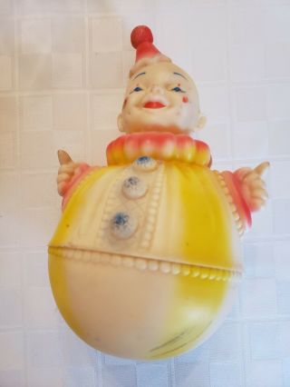 Vintage Sun Rubber Toy 1960 Clown Roly Poly Squeaker Soft Plastic Circus Squeeze