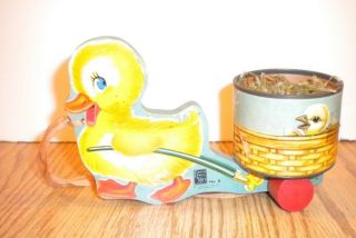 Vintage Fisher Price No.  6 Ducky Cart - 1948,  Duck Pull Toy - Wooden Litho