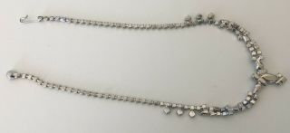 Vintage 1950 ' s WEISS Silver Tone Light Blue Rhinestones Choker Dangle Necklace 3