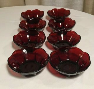 Vintage (8) Anchor Hocking Deep Royal Ruby Red Glass Scalloped Dessert Bowls