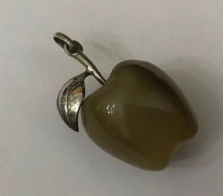 Vtg Sterling Silver 925 Blonde Buffalo Horn Apple Leaf Fruit Pendant Necklace