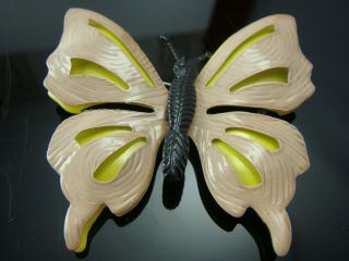 Vintage Layered Tan & Yellow Black Enamel Butterfly Pin Brooch (l - 17)