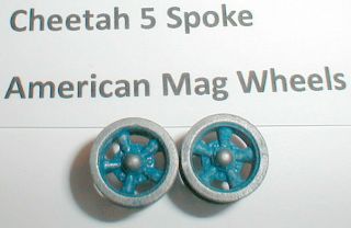 1 Pair Front Wheels Cheetah American Mags By Cox 1960 Vintage 1/32nd 5:40 Blue