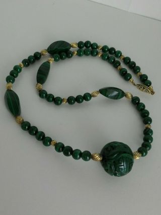 Vintage Chinese Malachite Bead Necklace
