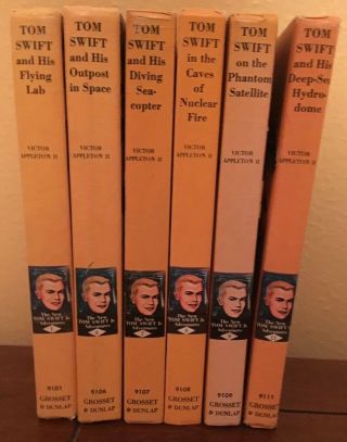 6 Good Set Of Tom Swift Jr.  Adventure Books - Hb 1 6 7 8 9 11 Yellow Hb Pc
