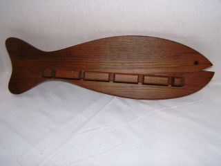 Vintage Whimsical Wood Wall Fish Fishing Pole Rod Holder Rack For 5 Poles
