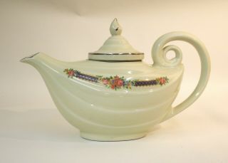 Vintage HALL China - Aladdin Teapot w/Infuser in Blue Bouquet 5 Band Pristine 2