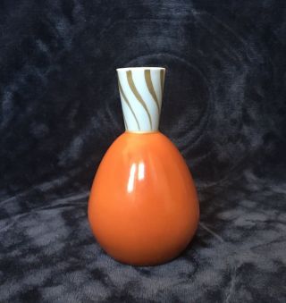Vintage Mcm Chinese Orange Monocrhome Gilt Swirl Small Bud Vase Signed Li Chang