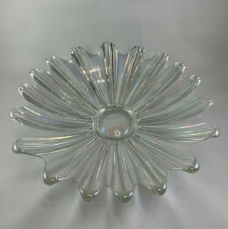 Vintage Federal Celestial Iridescent Carnival Glass Dish Bowl Fluted Edge 11.  5 "