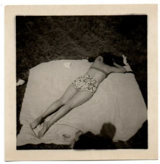 Woman Swimsuit Laying Out Back To Camera Unusual View Vintage Snapshot Photo