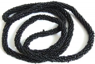 Vintage Art Deco Style Black Glass Beaded Cord Necklace - 108 Cms