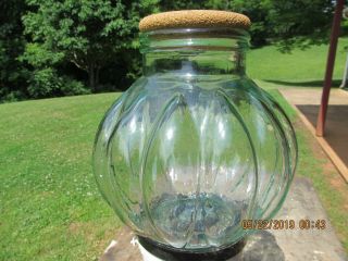 Vintage Glass Cookie Jar Aqua Color W/cork Top