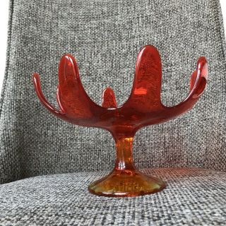 Vintage Viking Glass Amberina Orange Red Pedestal Bowl.  Gorgeous