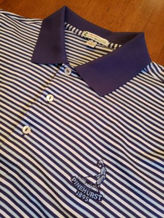 Peter Millar Pinehurst 1895 No.  2 Size L Golf Polo Shirt Blue Striped Vtg Korea