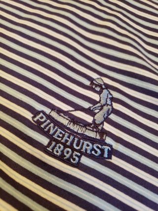 Peter Millar Pinehurst 1895 No.  2 Size L Golf Polo Shirt Blue Striped Vtg Korea 2