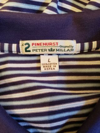 Peter Millar Pinehurst 1895 No.  2 Size L Golf Polo Shirt Blue Striped Vtg Korea 3