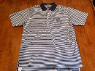 Peter Millar Pinehurst 1895 No.  2 Size L Golf Polo Shirt Blue Striped Vtg Korea 5