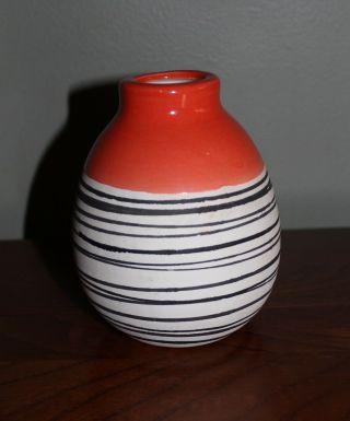 Vase Handmade Vintage Mid - Century Modern Unique Orange Glaze/matte White Lovely