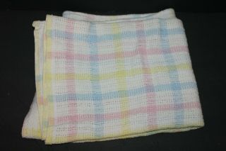 Vintage Beacon Pastel Plaid Baby Blanket 100 Cotton Thermal Open Waffle Weave