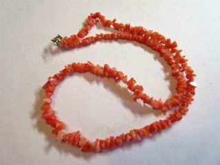 Vintage Coral Bead Necklace With S 9ct Gold Clasp