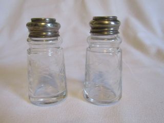 Vintage Cut Glass Salt & Pepper Shaker Set Mother Of Pearl Lids