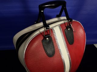 Vintage Bowling Bag Red White Metallic Silver