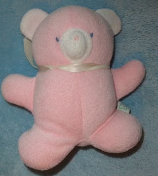 Vintage Bantam Pink Plush Teddy Bear Rattle Terry Cloth Stuffed Baby Toy 6 "