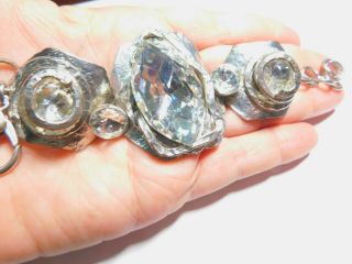 Brutalist Clear Faceted Glass Rhinestone Linked Bracelet Vintage