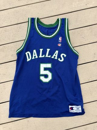 Vintage 90s Champion Nba Dallas Mavericks Jason Kidd Jersey Size 44 Men 