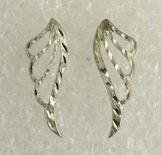 Vintage Sterling Silver Jewelry 925 Cast Fairy Angel Wing Pierced Earrings