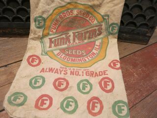 Vintage Funk Bros Seed Co Funk Farms Brand Bloomington,  Ill Canvas Bag Sack
