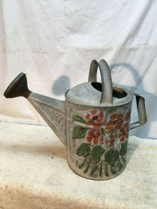 Vtg Galvanized Metal Watering Can Size 10 Copper Spout Savory Tole Painted