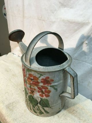 Vtg Galvanized Metal Watering Can Size 10 Copper Spout Savory Tole Painted 4