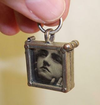 Vintage Albert Fob Chain Charm Negative Of Female Face Photo Holder Lover/love