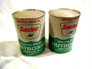 2 - Vintage Sinclair Extra Duty Outboard Motor Oil 1qt - Full - Composite Cans