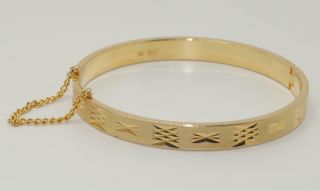 Vintage 18carat 18k Rolled Gold Bangle With Diamond Cut Design And Safety Chain 4